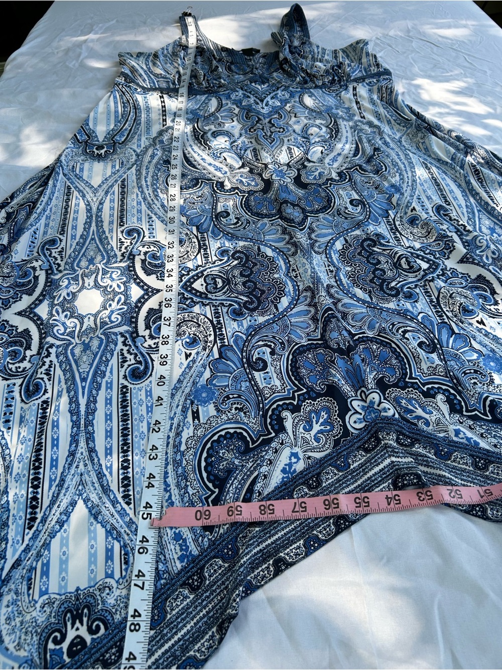 INC International Concepts Blue Paisley V-Neck  handkerchief hem Maxi Dress 1X - Picture 9 of 16